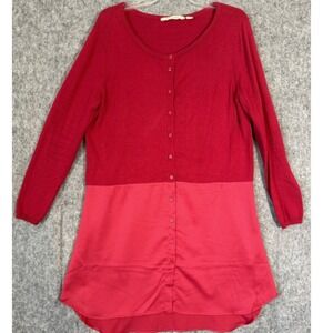 Soft Surroundings Mariam Tunic Cardigan Sweater Size L‎ Mixed Media Satin Red